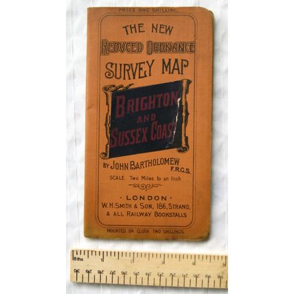 Vintage: Bartholomew's New Reduced Survey Map Brighton and Sussex Coast