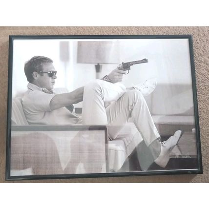 STEVE McQUEEN KING OF COOL THE GETAWAY SCENE B&W 16 X 12 FRAMED PHOTO PICTURE