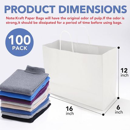 XPCARE 100Pcs 16X6X12 Inches Large Paper Bags with Handles Kraft Paper Bag Gift