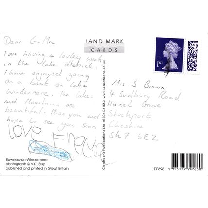 Postcard Bowness-on-Windermere, Lake District. Pleasure boat Miss Lakeland I