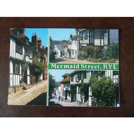 GB Sussex Rye Mermaid Street Salmon used multi view colour postcard history