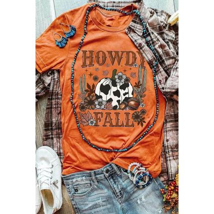 Orange HOWDY FALL Western Pumpkin Graphic T Shirt
