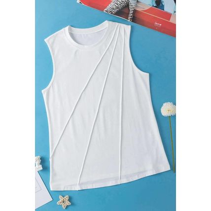 White Crew Neck Pleated Tank Top