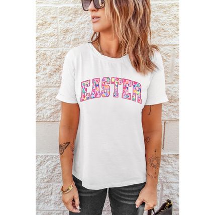White Cheerful Leopard EASTER Letter Graphic Tee