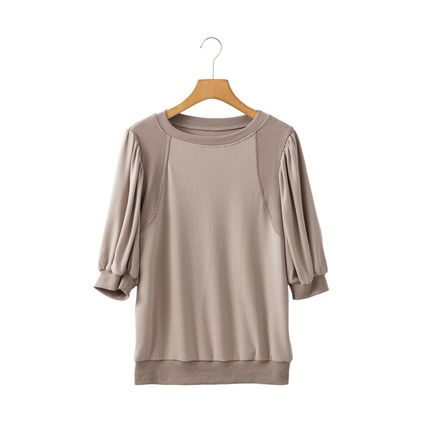 Goat Half Lantern Sleeve Solid Colour Pullover Top