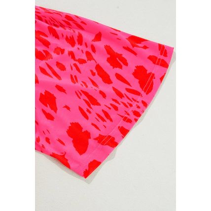 Rose Leopard Frilly V Neck Short Sleeve Blouse