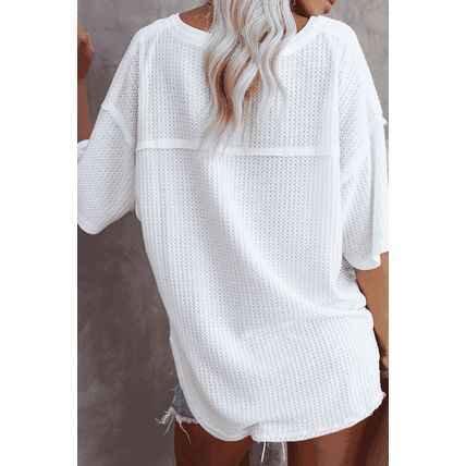 White Patriotic Bow Boots Patched Breathable Texture V Neck Loose Tee