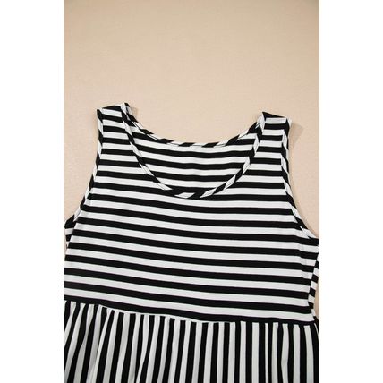 Black Stripe U Neck Sleeveless Loose Fit Mini Dress