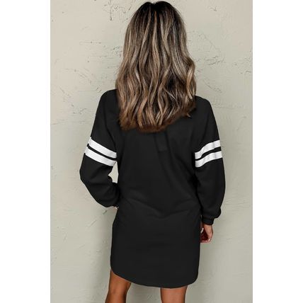Black Varsity Contrast Banded Sleeve Shift Sweatshirt Dress