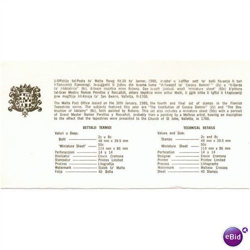 Malta Pres Pack 1980 - Flemish Tapestries