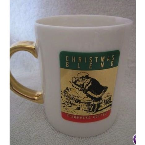 Starbucks Christmas Blend Ceramic Coffee Mug With Gold Colored Handle 0001