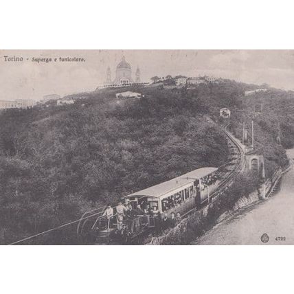 Torino Collina De Superga E Funicolare Train Turin Antique Italian Postcard