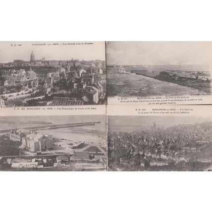Four Stunning Aerial Birds Eye Views Boulogne 4x Antique French France Postcard