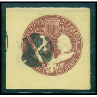 Used U349 2c Columbus and Liberty Fine Cut Square TIII WA2915