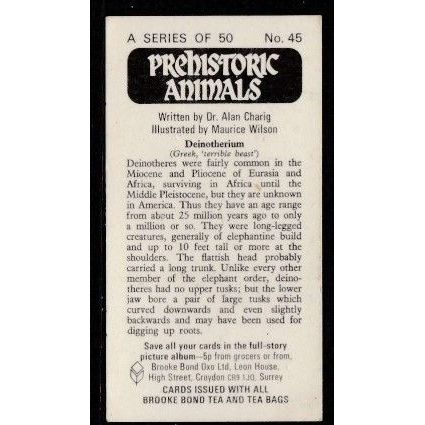 Brooke Bond Tea Card's Prehistoric Animals . Deinotherium. Series of 50 No 45