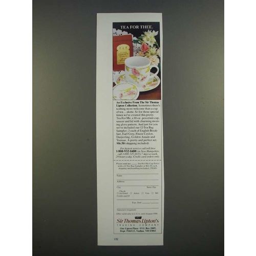 1986 Sir Thomas Lipton Tea-for-Me Cup Set and Tea Bag Sampler Ad