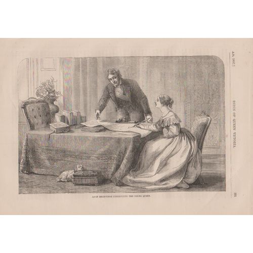Print 1863 unframed 10 x 7 ins Lord Melbourne introduces young Queen Victoria