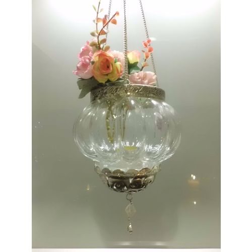 Hänge-Windlicht, ?16cm Teelicht-,Kerzenhalter, Glas-Laterne Bauernsilber,Lampion