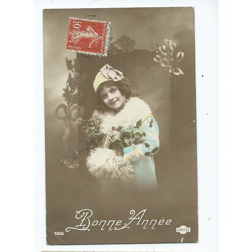 greetings postcard children bonne annee new year french 1908 used posted