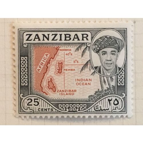 Zanzibar 1961 25c Orange Brown & Black Mounted Mint MM SG 377 Sc 268 Map stamp