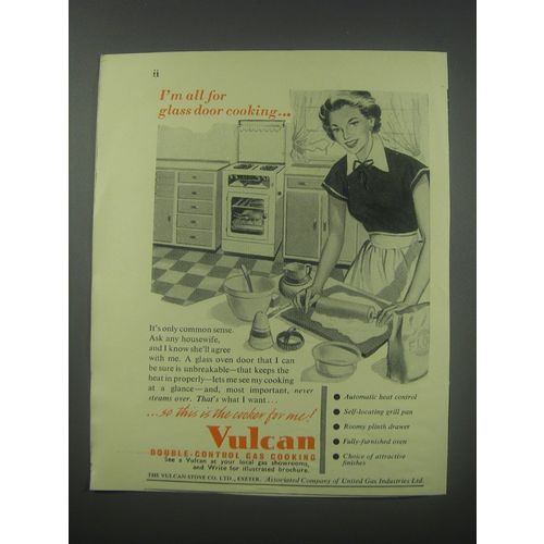 1954 Vulcan Gas Cooker Ad - I'm all for glass door cooking
