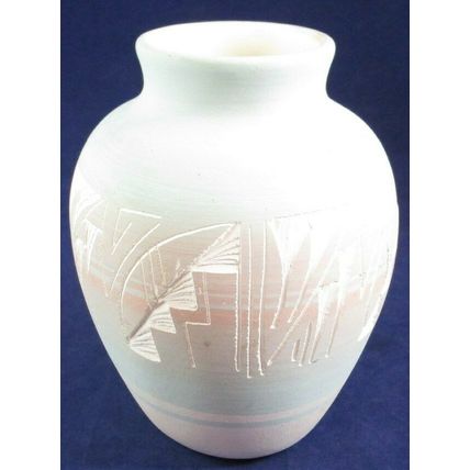 Vintage Mesa Verde Etched Pastel Pottery Vase Signed Native American USA