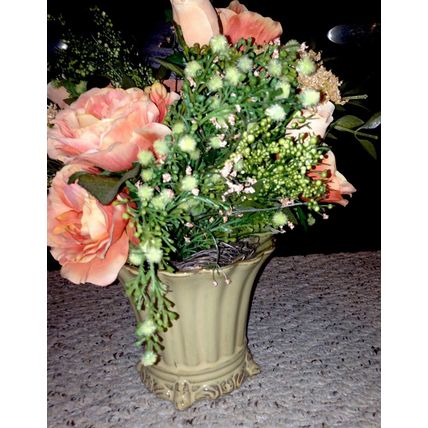 Rose Decorative Flower Centerpiece Arrangements w/Hand-Thrown Potters Wheel Pot