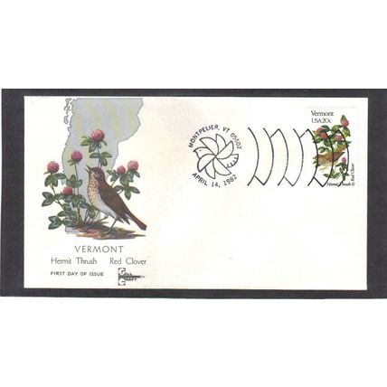 FDC Gill Craft 1997a 20c Hermit Thrush (Cachet-U/A) CV39897