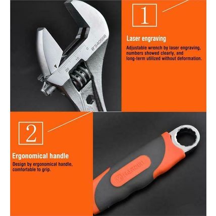 HARDEN adjustable wrench spanners anti slip soft grip, sizes 200-300mm