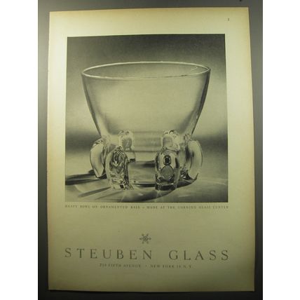 1951 Steuben Glass Heavy Bowl on Ornamented Base Advertisement