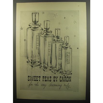 1951 Caron Sweet Peas Perfume Ad - Sweet Peas by Caron for the very discerning