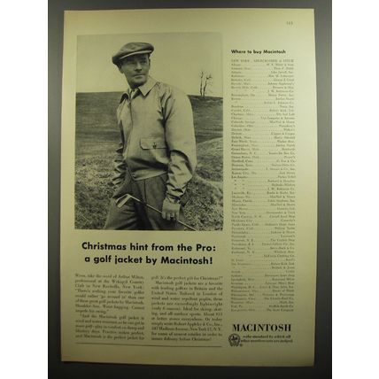 1952 Macintosh Golf Jacket Ad - Arthur Milton - Christmas hint from the pro