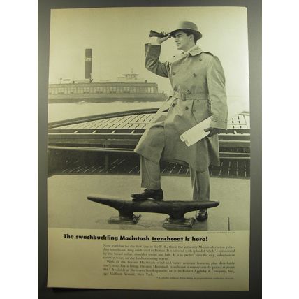 1952 Macintosh Trenchcoat Ad - The swashbuckling Macintosh trenchcoat is here