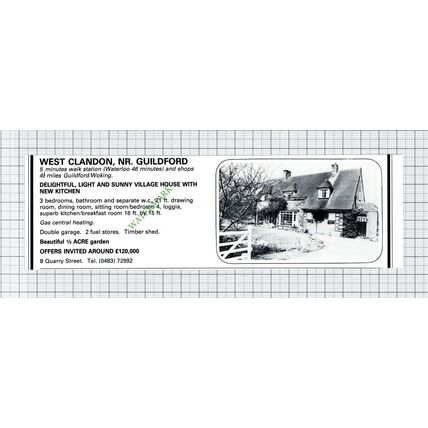 West Clandon Guildford House Sale Advert - 1981 Cutting