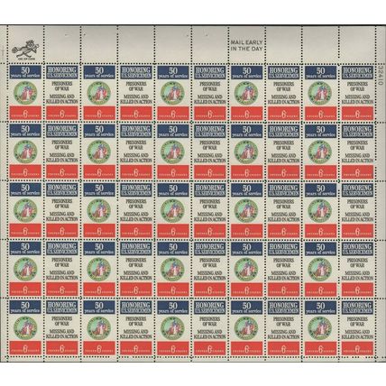 Honoring Veterans Sheet of Fifty 6 Cent Postage Stamps Scott 1421-22