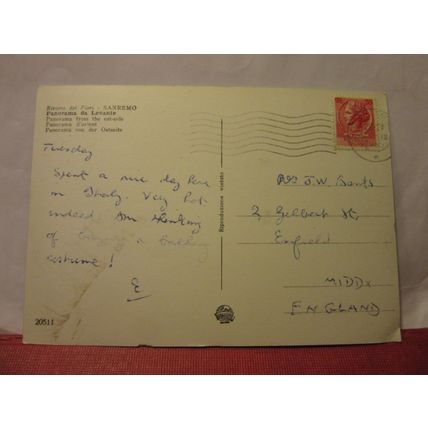 FIOIRI RIVER, SANREMO, ITALY used vintage postcard RP 1955 postmark =