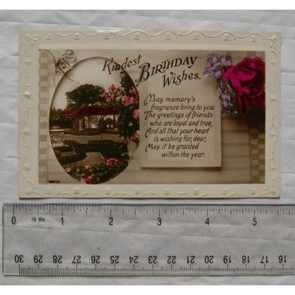 vintage Greetings postcard Birthday Wishes, May Memory's Fragrance...