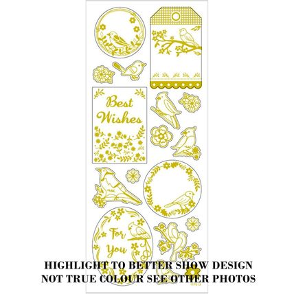 Birds & Greetings Gold Sticker Sheet 10x24 cm, approx 17 stickers 1 sheet CR108
