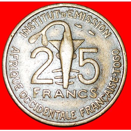 GOLD DFISH FRANCE: FRENCH WEST AFRICA ★ 25 FRANCS 1957 TOGO★LOW START★NO RESERVE