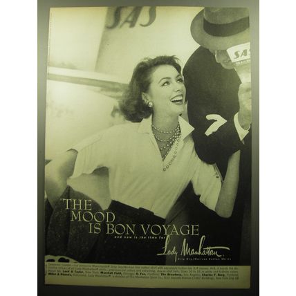 1958 Lady Manhattan Shirts Ad - The mood is Bon Voyage