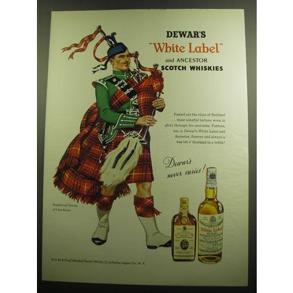 1958 Dewar's White Label Scotch Ad - Traditional tartan of Clan Bruce