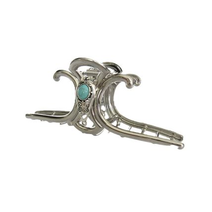 Extra large hair claw clip silver turquoise blue stone metal native western