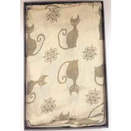 Womens Black Cat Scarf Thin Off Stone 192 cm x 72 cm Comes Boxed Gift Accessory