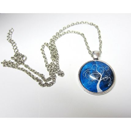 Beautiful Tree Stormy Skies Glass Cabochon Pendant Silver Necklace Gift