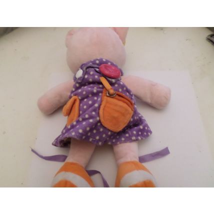 Girl/Female Pig - In Dress - Purple/White Spotted Dress - Soft Toy - Approx.30cm