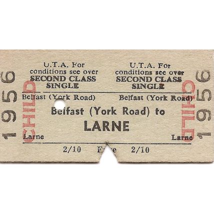 U.T.A. Edmondson Ticket - Belfast York Road to Larne