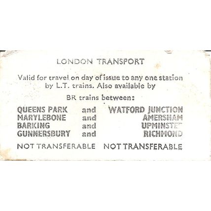 London Transport Edmondson Reduced Rate Ticket - Perivale - 10p.