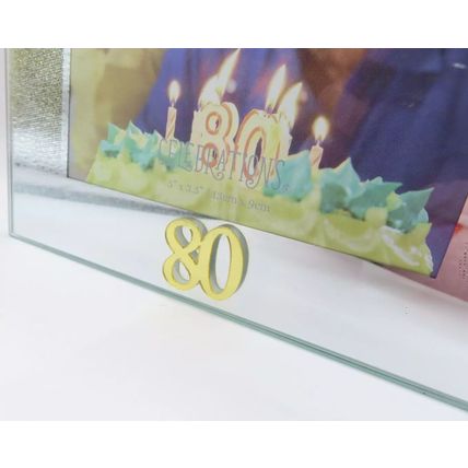 80 Birthday Photo Frame 14 CM Golden Glitter Home Decor Picture Freestanding