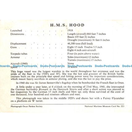 D017928 H. M. S. Hood. Oscar Parkes Society. National Martime Museum Card No. 22