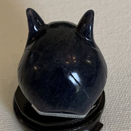 Blue Sodalite Owl Figurine Vintage Fine Chinese Carved Bird W Stand 1.4" READ**